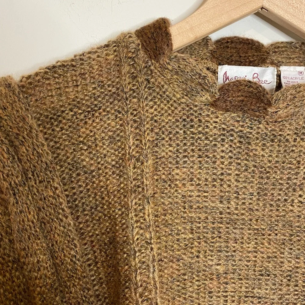 NEW Women’s Vintage Maori Bee Sweater Brown Leather Patchwork HandKnit - Picture 9 of 11